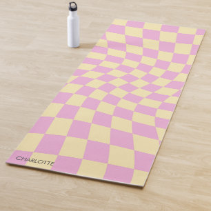 Personalized Retro Pastel Warped Chequered Yoga Mat