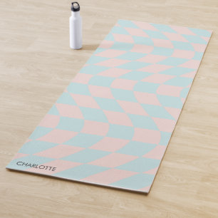 Personalized Retro Pastel Wavy Chequered Yoga Mat