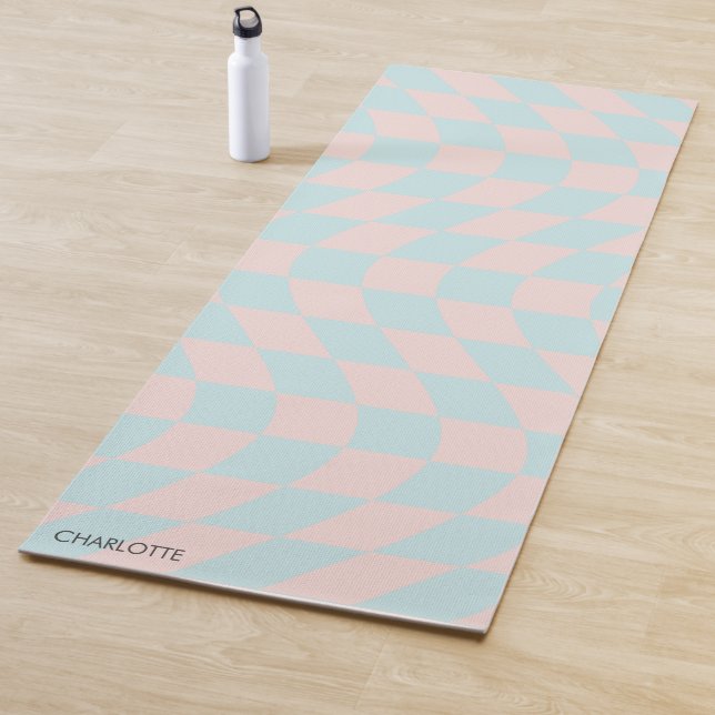 Personalized Retro Pastel Wavy Chequered Yoga Mat (In Situ)