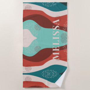 Personalized Retro Pattern Monogram Name Mom Beach Towel