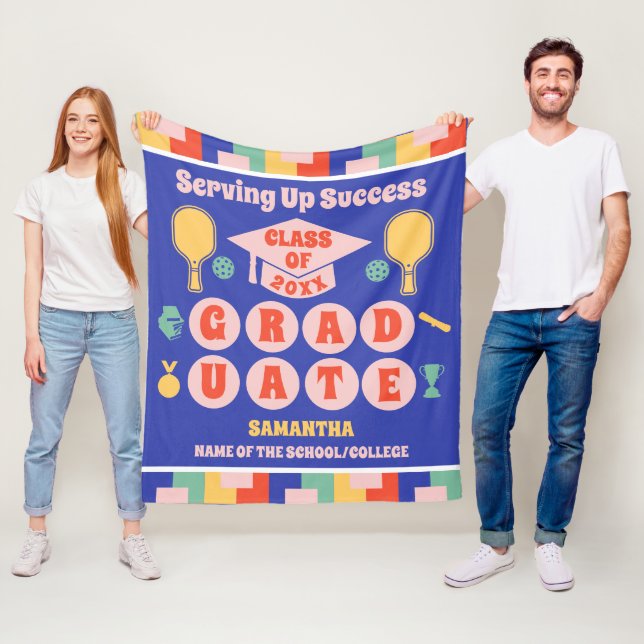 Personalized Retro Pickleball Graduation  Fleece Blanket (In Situ)