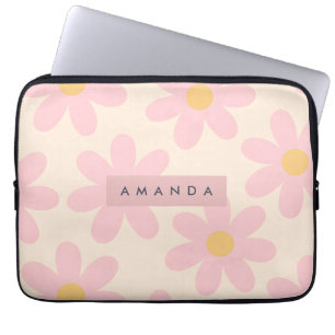Personalized Retro Pink Daisy Floral Laptop Sleeve