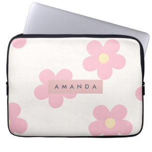 Personalized Retro Pink Daisy Flower Laptop Sleeve