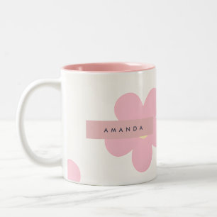 Personalized Retro Pink Daisy Flower Two-Tone Coffee Mug