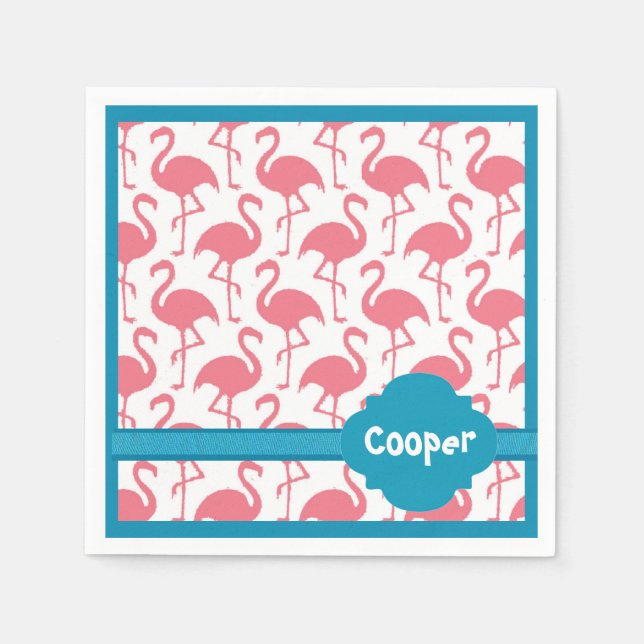 Personalized Retro Pink Flamingo Party Napkins (Front)