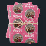 Personalized Retro Pink Merry Christmas 1 Photo Wrapping Paper Sheet<br><div class="desc">Celebrate the season with wrapping paper that’s as unique as your memories! These Personalized Retro Pink Merry Christmas 1 Photo Wrapping Paper Sheets feature your own photo framed in a festive circle design, set against a classic retro pink background with elegant white lettering. This cute holiday illustration complements the simple...</div>