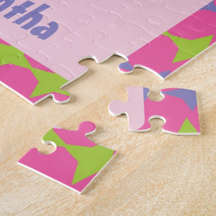 Personalized Retro Pink, Purple and Green Robot Jigsaw Puzzle