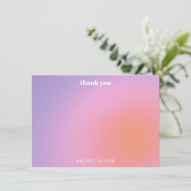 Personalized Retro Pink Purple Bat Mitzvah Thank You Card (Standing Front)