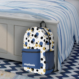 Personalized Retro Polka Dot Blue Printed Backpack
