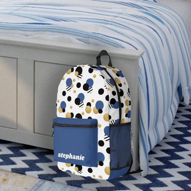 Personalized Retro Polka Dot Blue Printed Backpack (Personalized Retro Polka Dot Blue Printed Backpack)