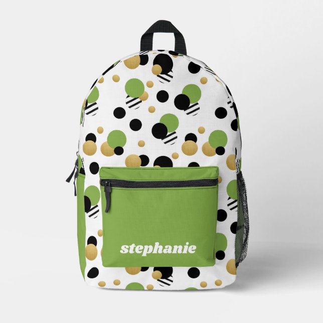 Personalized Retro Polka Dot Green Printed Backpack (Front)