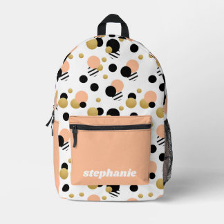 Personalized Retro Polka Dot Peach Printed Backpack