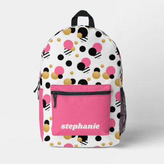Personalized Retro Polka Dot Pink Printed Backpack