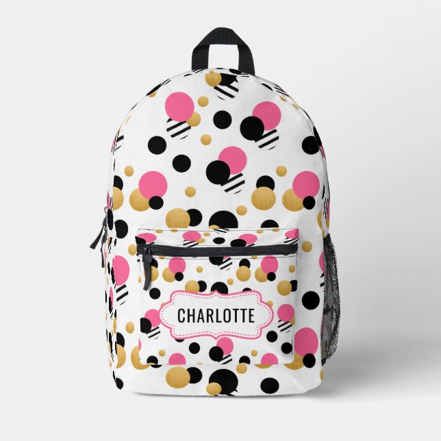 Personalized Retro Polka Dot Printed Backpack (Front)