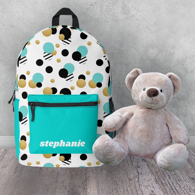 Personalized Retro Polka Dot Turquoise Printed Backpack (Retro Polka Dot Turquoise Backpack
)