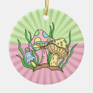 Personalized Retro Pop Art Mushroom Christmas Ceramic Ornament