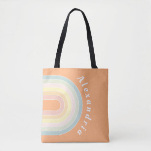 Personalized Retro Rainbow Pastel Tote Bag
