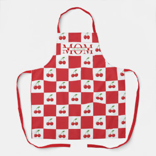 Personalized Retro Red Cherry & Gingham Checkered  Apron