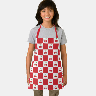 Personalized Retro Red Cherry & Gingham Chequered  Apron