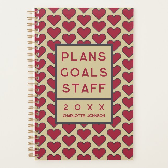Personalized Retro Red Heart Pattern Planner (Front)