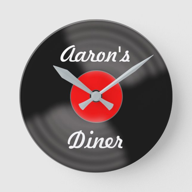 Personalized Retro Red Record Wall Clock Gift (Front)