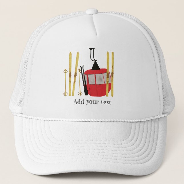 Personalized Retro Red Ski Lift Gondola  Trucker Hat (Front)