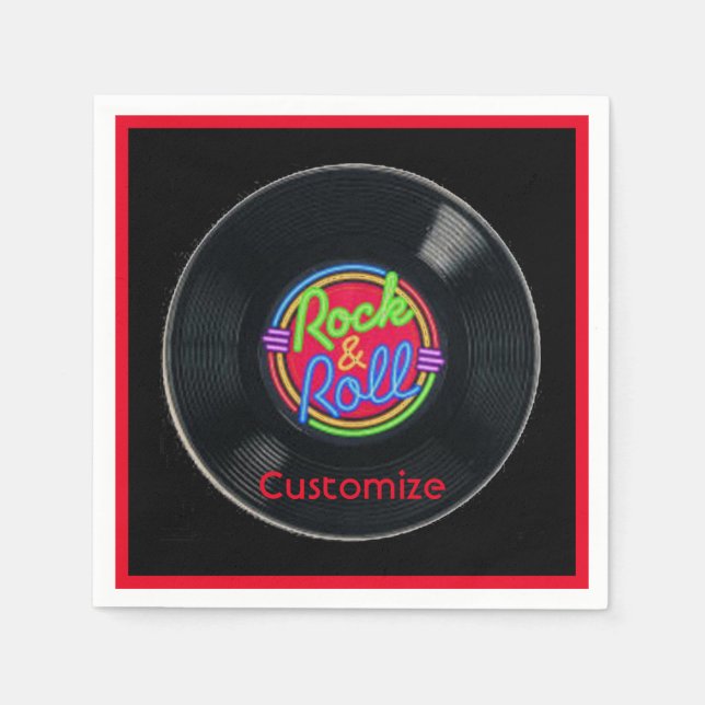 Personalized Retro Rock and Roll Vinyl Napkin (Front)
