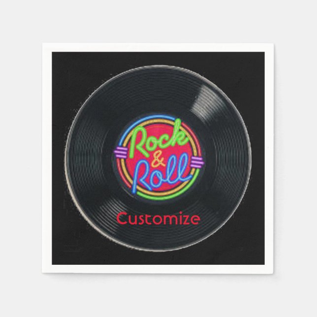 Personalized Retro Rock and Roll Vinyl Napkins (Front)