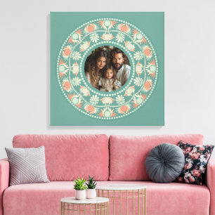 Personalized Retro Sage & Sand Mandala Photo Frame Canvas Print