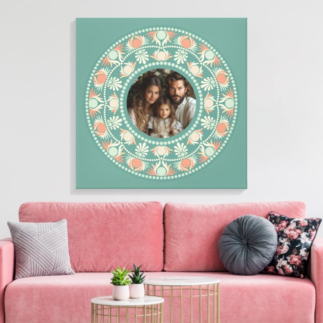 Personalized Retro Sage & Sand Mandala Photo Frame Canvas Print (Insitu(LivingRoom))