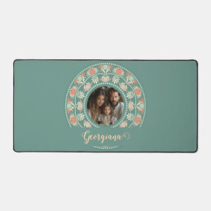 Personalized Retro Sage & Sand Mandala Photo Frame Desk Mat