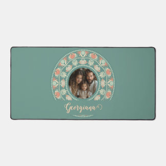 Personalized Retro Sage & Sand Mandala Photo Frame Desk Mat