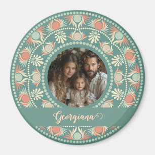 Personalized Retro Sage & Sand Mandala Photo Frame Magnet