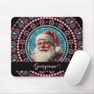 Personalized Retro Santa Pinkmas Floral Mandala Mouse Pad