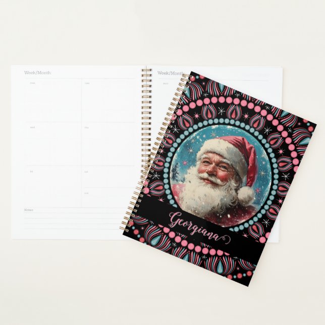 Personalized Retro Santa Pinkmas Floral Mandala Planner (Display)