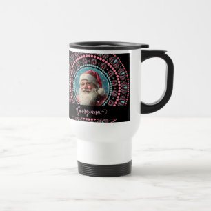 Personalized Retro Santa Pinkmas Floral Mandala Travel Mug