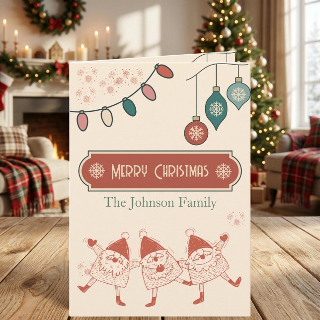 Personalized Retro Santa String Lights Christmas  Holiday Card (Creator Uploaded)