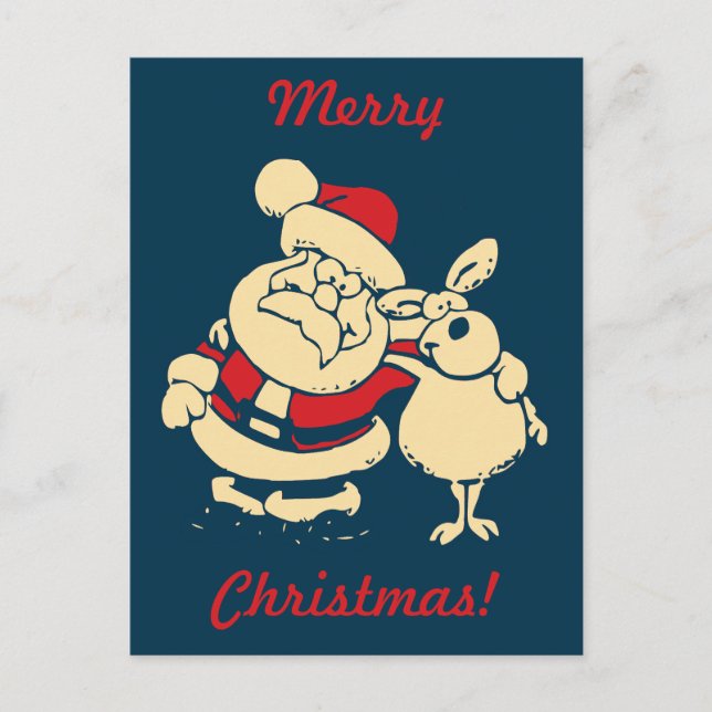 Personalized Retro Santa with Message Holiday Postcard (Front)