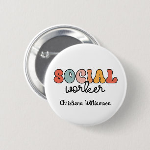 Personalized Retro Social Worker 2 Inch Round Button