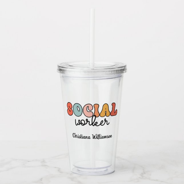 Personalized Retro Social Worker Acrylic Tumbler (Front)