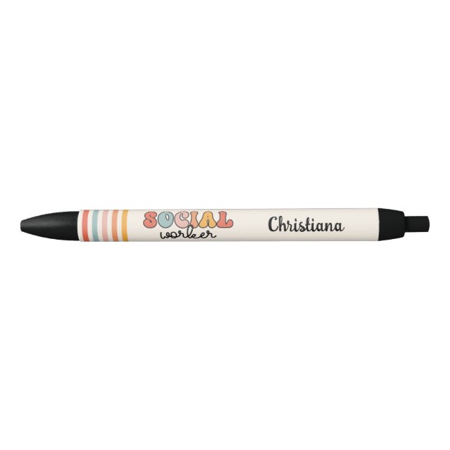 Personalized Retro Social Worker Black Ink Pen (Front)