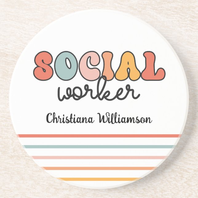 Personalized Retro Social Worker Coaster (Front)