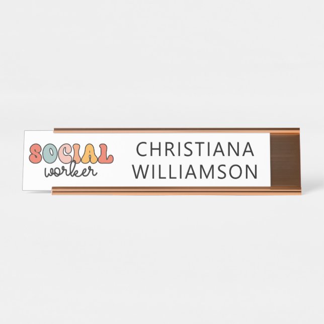 Personalized Retro Social Worker Desk Name Plate (Front)