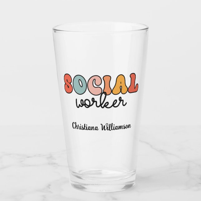Personalized Retro Social Worker Glass (Front)