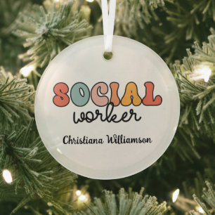 Personalized Retro Social Worker Glass Ornament