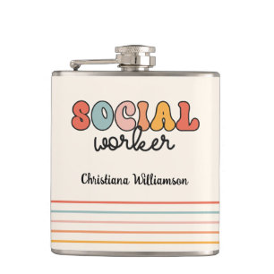 Personalized Retro Social Worker Hip Flask