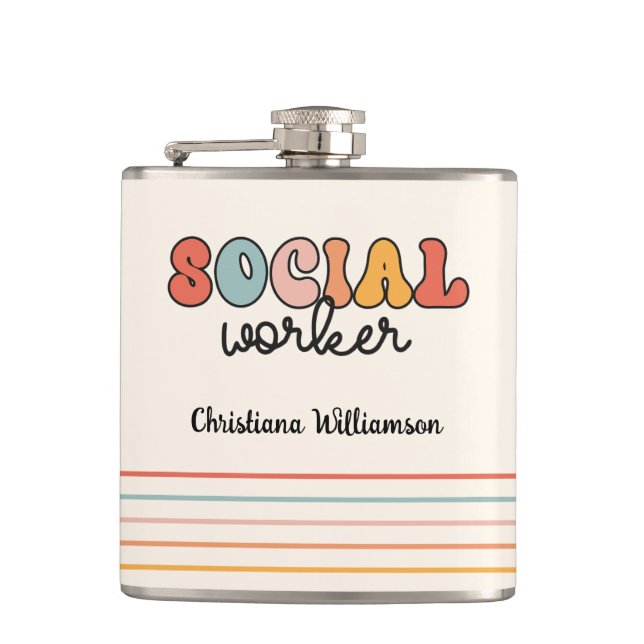 Personalized Retro Social Worker Hip Flask (Front)