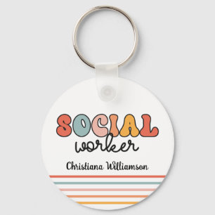 Personalized Retro Social Worker Keychain
