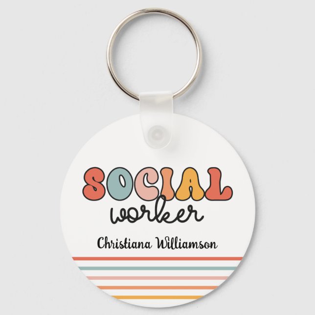 Personalized Retro Social Worker Keychain (Front)