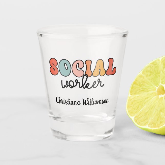 Personalized Retro Social Worker Shot Glass (Front)
